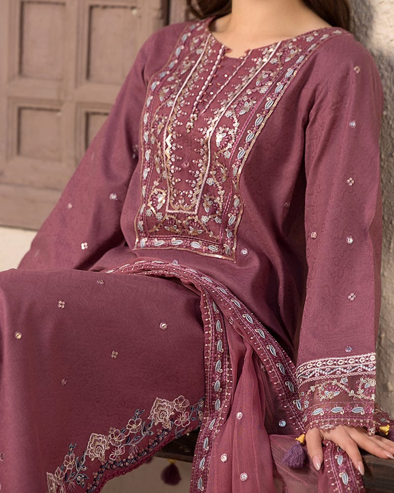 DUSTY ROSE 3PC - EMBROIDERED DRESS Comfit Wears