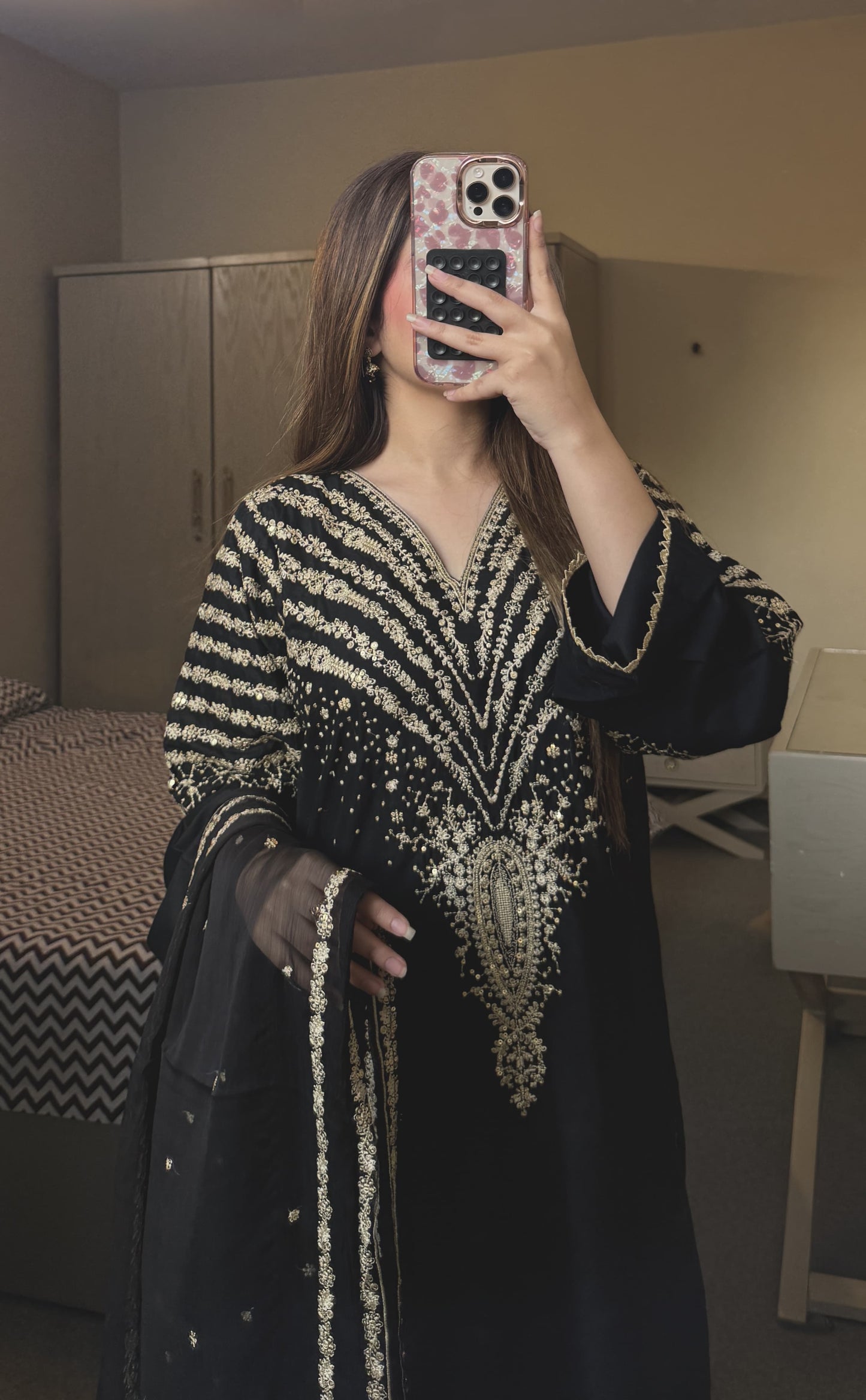 BLACK PEACOCK EMBROIDERED 3PC LADIES FASHION DRESSES Raj Kumari Collections