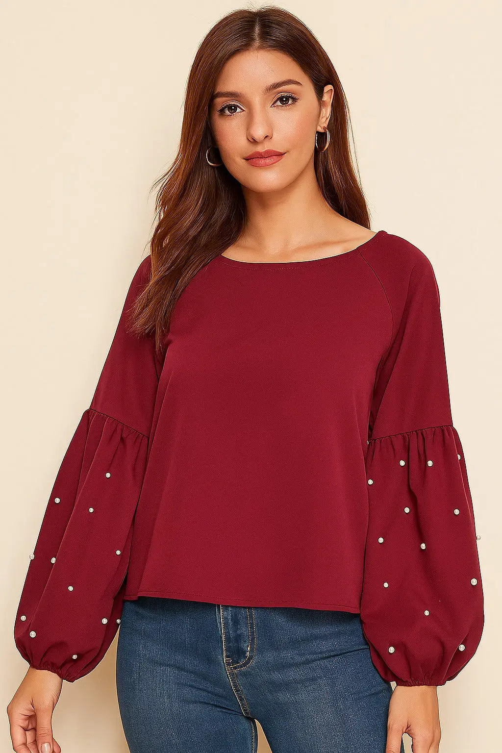 Maroon Silk long Sleeve Top Comfit Wears