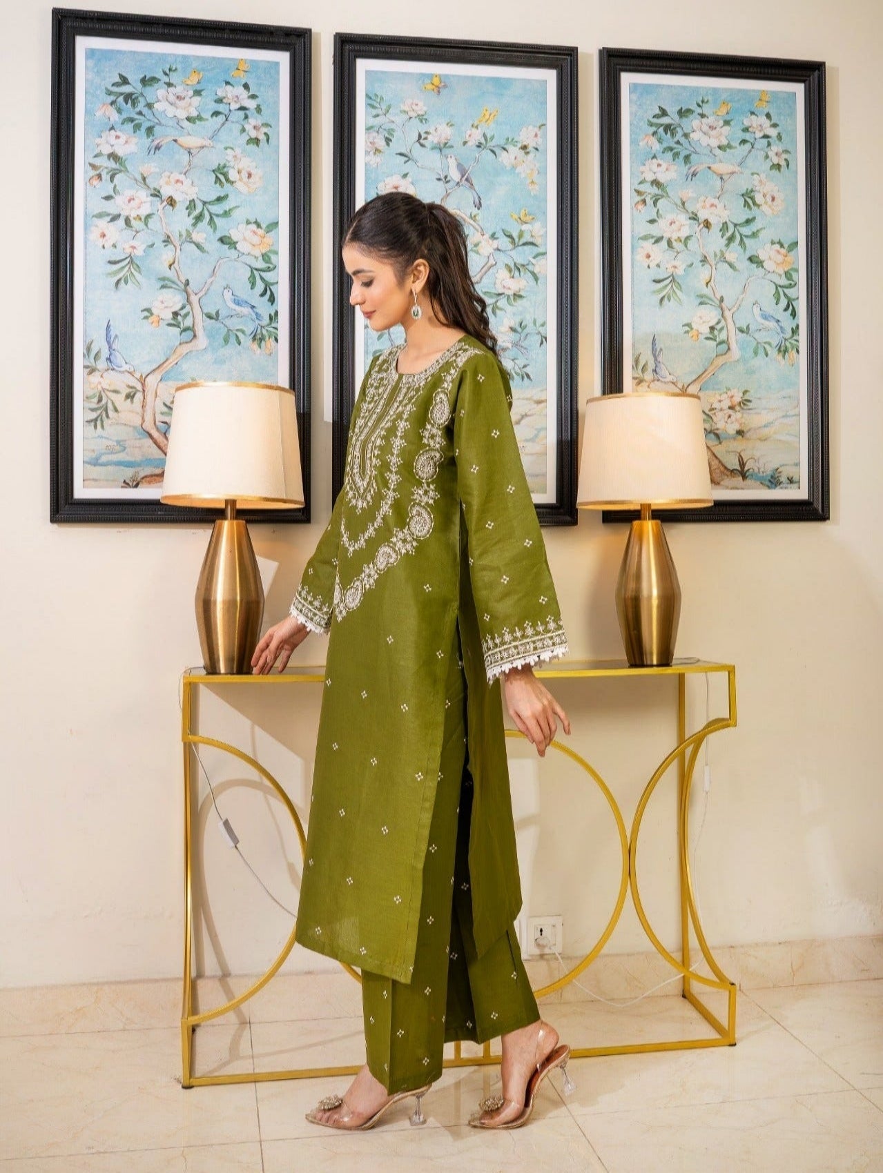 OLIVE EMBROIDERY 2PC Comfit Wears