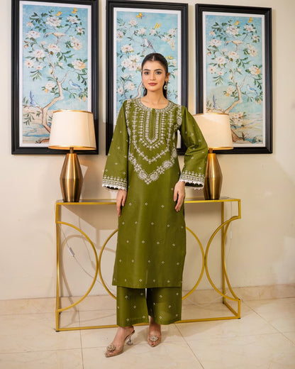 OLIVE EMBROIDERY 2PC Comfit Wears