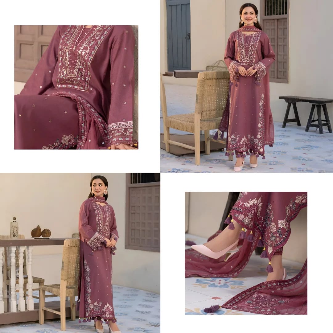 DUSTY ROSE 3PC - EMBROIDERED DRESS Comfit Wears
