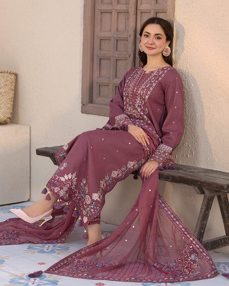 DUSTY ROSE 3PC - EMBROIDERED DRESS Comfit Wears