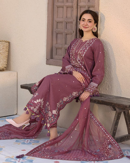 DUSTY ROSE 3PC - EMBROIDERED DRESS Comfit Wears