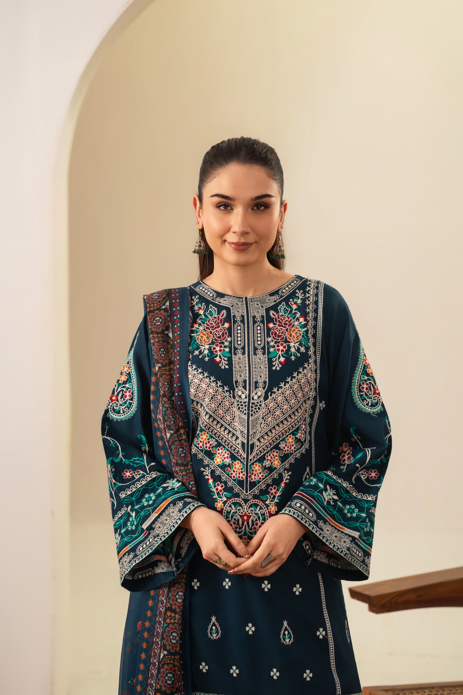 SAJJAL EMBROIDERED 3PC (FARSHI) Raj Kumari Collections