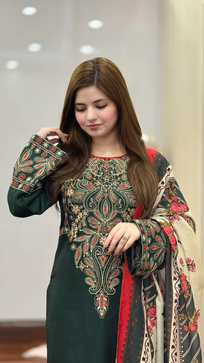 DINAR EMBROIDERY 3PC LADIES FASHION DRESS Raj Kumari Collections