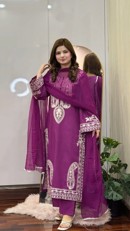PURPLE SAPPHIRE EMBROIDERED 3PC