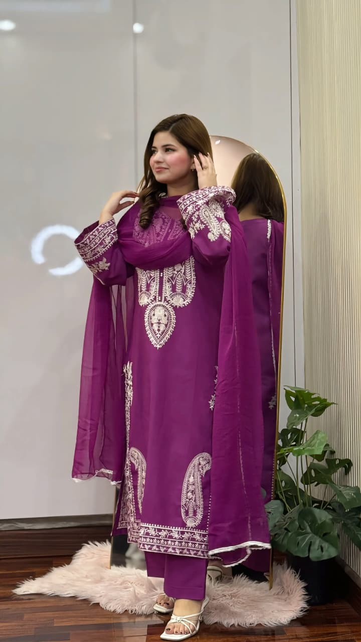 PURPLE SAPPHIRE EMBROIDERED 3PC