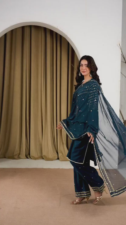 ZINC PEACOCK EMBROIDERED 3PC